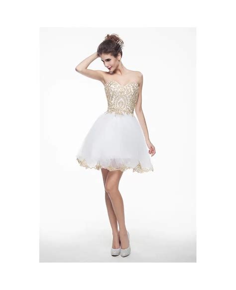 White Mini Short Strapless Beaded Top Tulle Sparkly Puffy Prom Dress Yh0019w 127