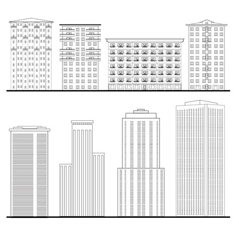 City Buildings Set Outline Blueprint Skyscraper Building Facade
