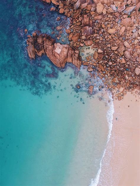 Ocean Aerial View Stones Water Sand Hd Phone Wallpaper Peakpx
