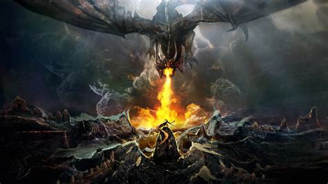 Fantasy Dragon Is Breathing A Fire To Man 4k 5k Hd Dreamy Wallpapers