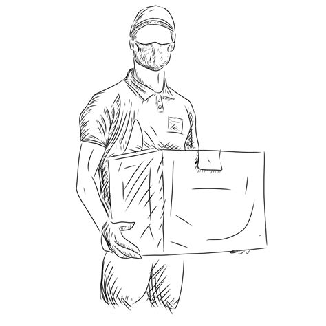 Delivery Man Cartoon Vector Art Png Sketch Line Art Delivery Man Safe