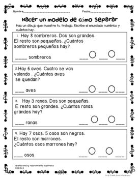 Subtraction Concepts Chapter 2 Spanish Practice Worksheets TPT
