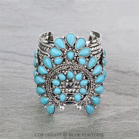 Western Squash Blossom Stone Cuff Bracelet Bluetortoisewholesale