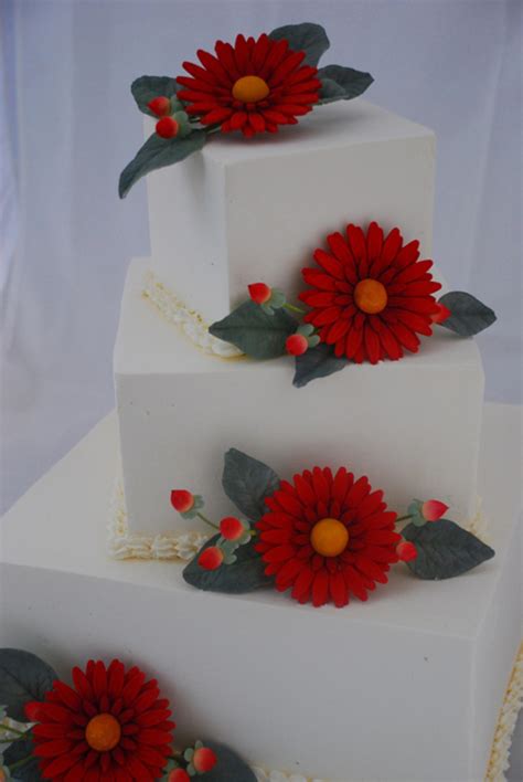 Square Gerbera Daisy Wedding Cake