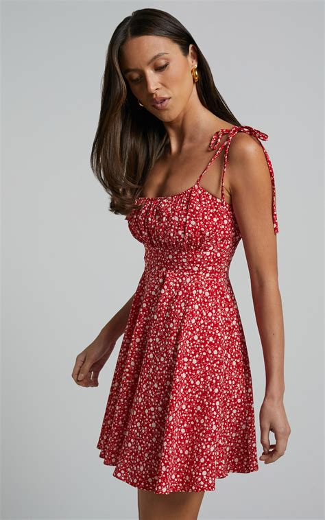 Summer Jam Mini Dress Strappy Slip Dress In Red Floral Print Showpo Nz