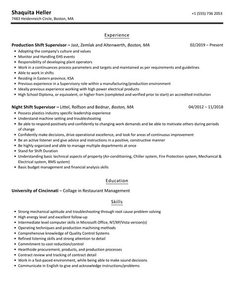 Cvs Shift Supervisor Resume