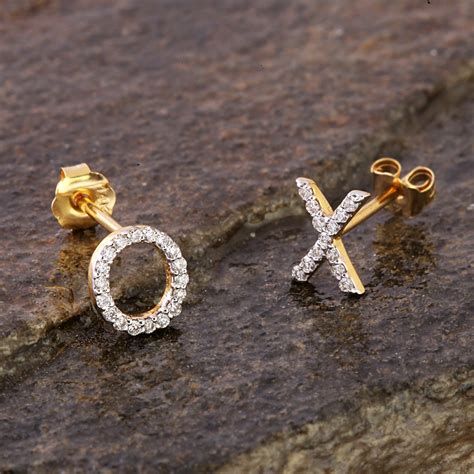 Solid K Yellow Gold Stud Earrings For Women O X Designer Etsy