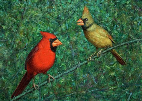 Cardinal Couple Mixed Media By James W Johnson Fine Art America