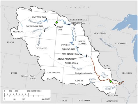 Map Of The Missouri River Basin Primary Tributary Rivers Dams And