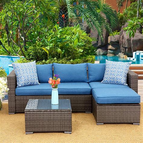 5 Piece Outdoor Patio Pe Rattan Wicker Sofa With Ottoman Sectional Furniture Conversation Set