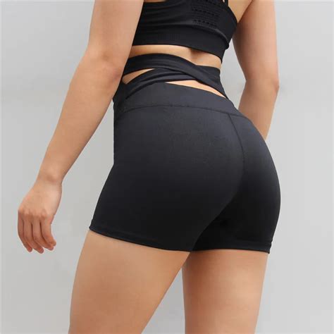 Gym Women Sexy Black Booty Shorts Nylon Spandex High Waist Cross Strap Sports Yoga Buy Women