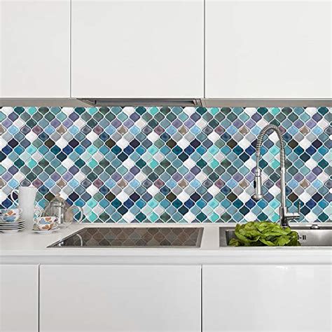 Teal Arabesque Peel And Stick Tile For Kitchen Backsplash Decorative Backsplash Peel And Stick