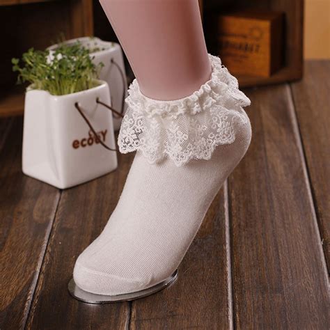 Women Vintage Lace Ruffle Frilly Ankle Sock Princess Girl Cotton Sock