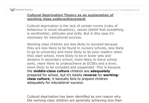 cultural deprivation theory a level sociology marked by