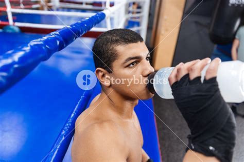 Male Boxer Drinking Water In Gym Royalty Free Stock Image Storyblocks
