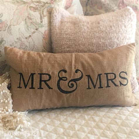 Mr And Mrs Burlap Oblong Decorative Pillow In Black And Tan Color Lavish Three