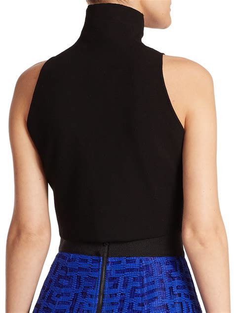 Milly Sleeveless Turtleneck Cropped Top In Black Lyst