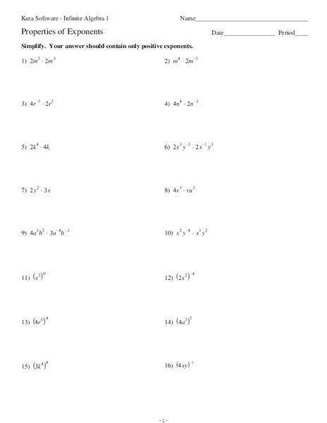 Exponential Properties Worksheets