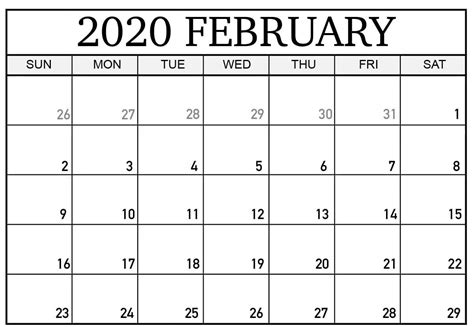 Printable Calendar February February 2020 Printable Calendar Template