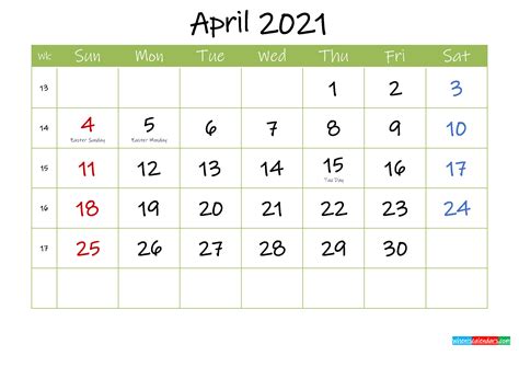 Free Printable April 2021 Calendar With Holidays Template Ink21m40
