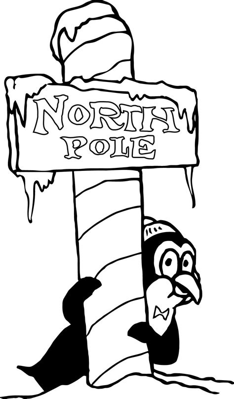 A Cartoon Penguin Holding A Sign That Says North Pole