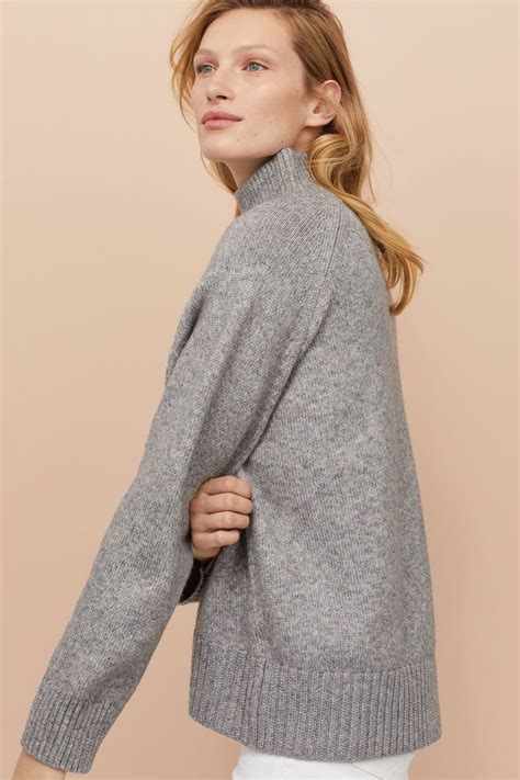 Knit Mock Turtleneck Sweater Gray Melange Ladies Handm Us Mock Turtleneck Sweater Boxy