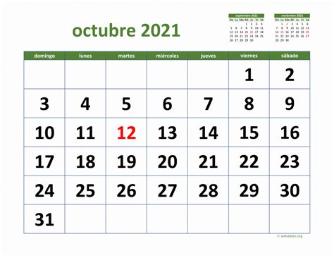 Calendario Octubre 2021 De México