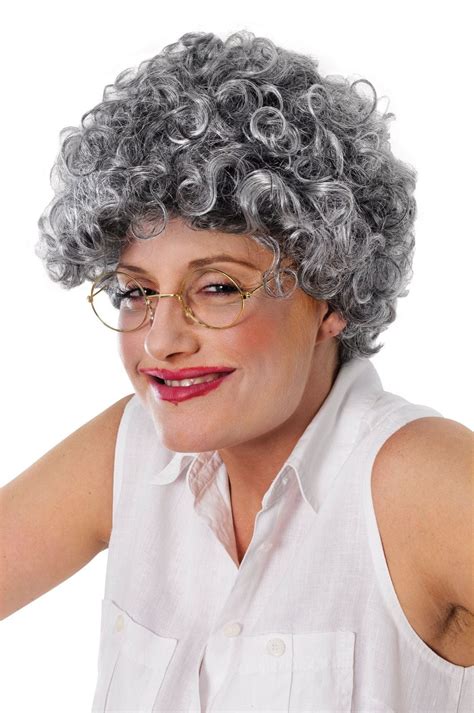 Old Lady Adult Curly Wig Grey Granny Old Women Fancy Dress Accesories