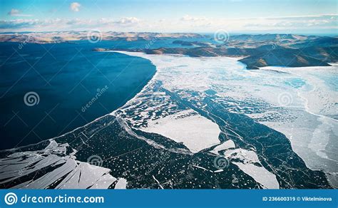 Lake Baikal In December From The Air The Process Of Freezing The Lake