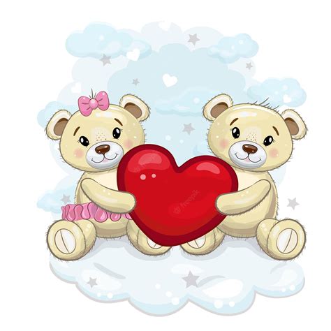 Premium Vector A Pair Of Cute Teddy Bears Holding A Heart In Their