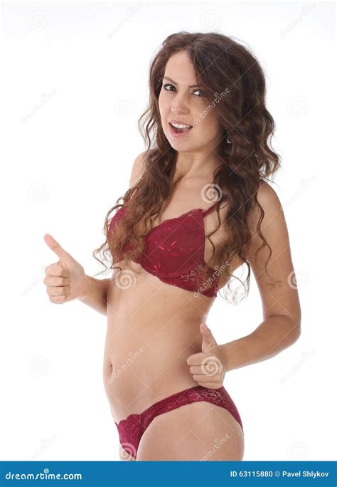 Beautiful Full Body Brunette Beauty Woman In Red Underwear Stock Photo Image Of Hair High