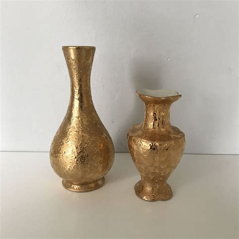 Pair Of Vintage 22 Kt Gold Vases Dixon Art Studios Ceramic Vases