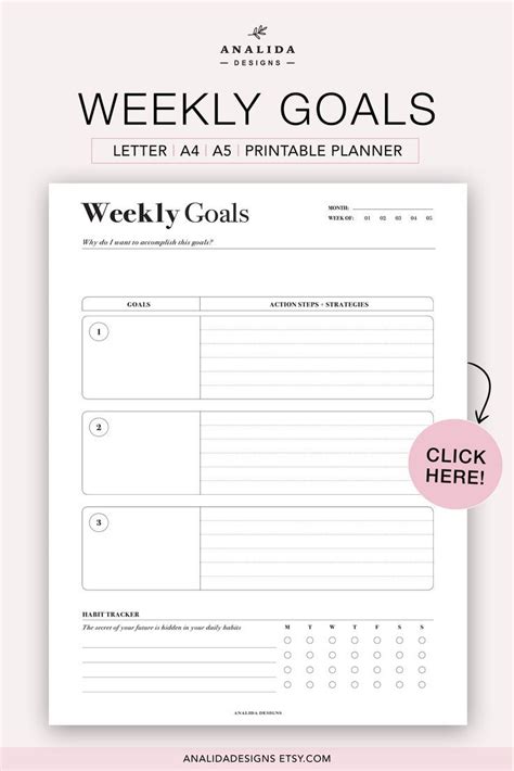 Weekly Goal Getter Set Your Goals For Each Week And Then Create