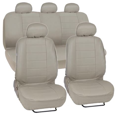 Motor Trend Faux Leather Car Seat Covers Full Set Beige Front And Rear Seat Covers For Car