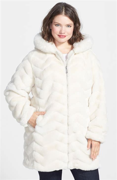 Gallery Chevron Faux Fur Hooded Coat Plus Size Nordstrom