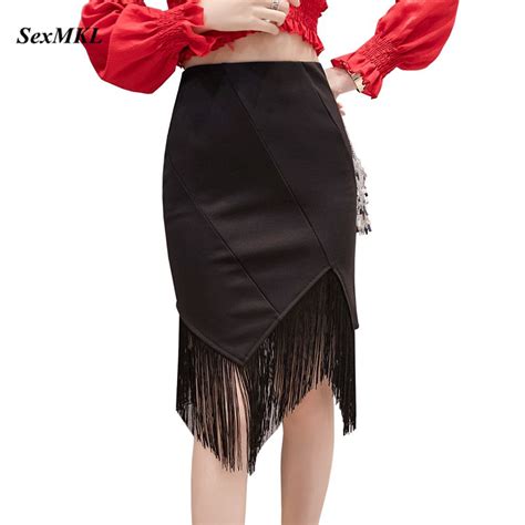 Buy Sexmkl Tassel Black Skirts Womens 2019 Korean Harajuku High Waist Skirt