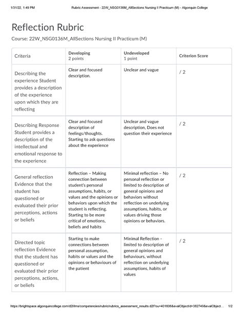 Reflection Rubric Assessment 1 31 22 1 49 PM Rubric Assessment 22W
