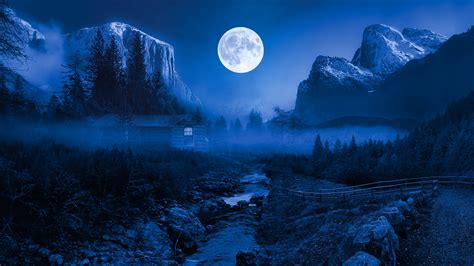 Twilight Moon Wallpaper 4k Night Time Landscape Forest