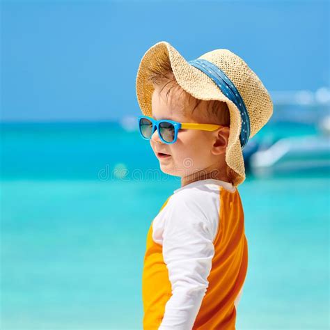 Toddler Boy With Sunglasses On Beach Stock Image Image Of Rash Beach