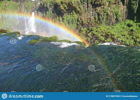 Gorgeous Rainbow Over The Amazing Iguacu Falls At Brazilian Side Foz