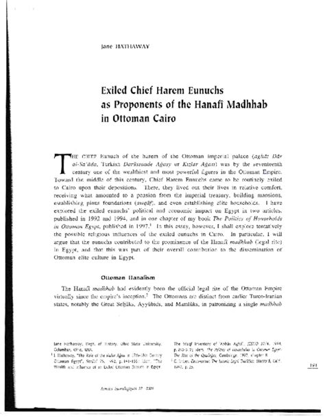 Pdf Exiled Chief Harem Eunuchs As Proponents Of The Hanafi Madhhab In