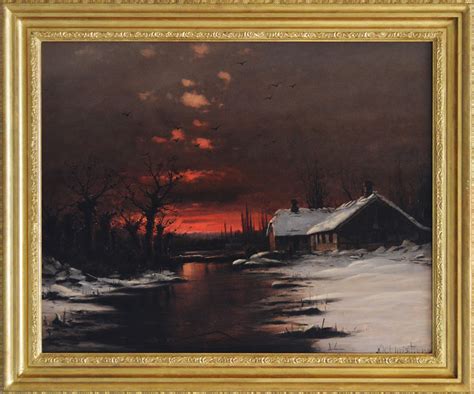 Nils Hans Christiansen 19th Century Landscape Oil Painting Of A Lake