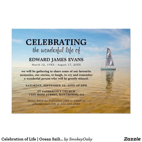 Celebration Of Life Ocean Sailing Funeral Invitation
