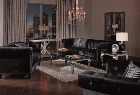 Reventlow Modern Black Velvet Living Room Set Kfrooms
