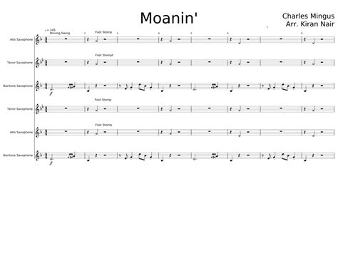 Moanin Sheet Music For Saxophone Alto Saxophone Tenor Saxophone Baritone Woodwind Ensemble