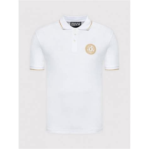 Versace Jeans Couture Cotton Gold V Emblem Logo White Polo Shirt