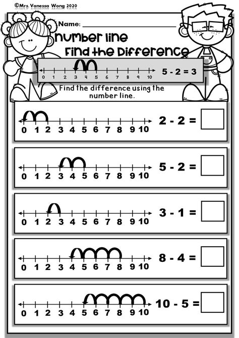 Kindergarten Math Worksheets Number Line Subtraction Etsy