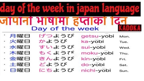 Japanese Language In Nepali Days Of The Week Japanese Days Of The Week Youtube