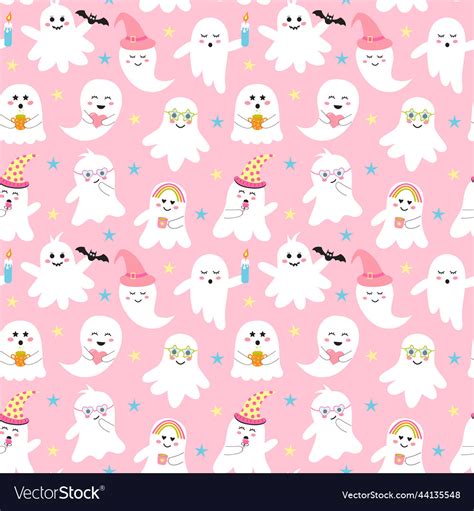 Cute Pink Halloween Ghost Seamless Pattern Vector Image