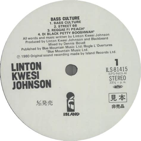 Linton Kwesi Johnson Bass Culture Japanese Promo Vinyl Lp Album Lp